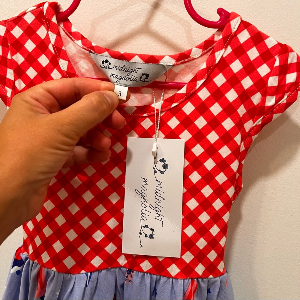 Midnight Magnolia 3T Dress Patriotic NEW July Red White Ice Cream Girls Twirl - Picture 2 of 8